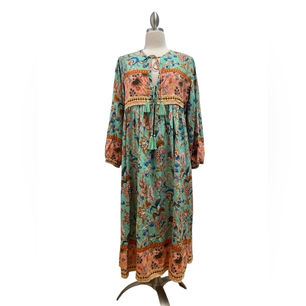 Women's bohemian Floral Print Long Sleeve Dress - Picture 4 of 10